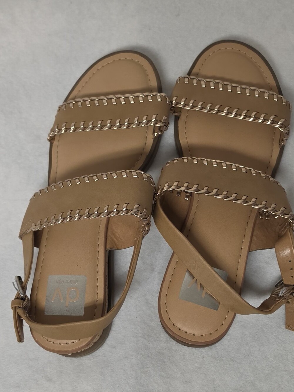 Dolce Vita Tan Chain-Trim Slide Sandals